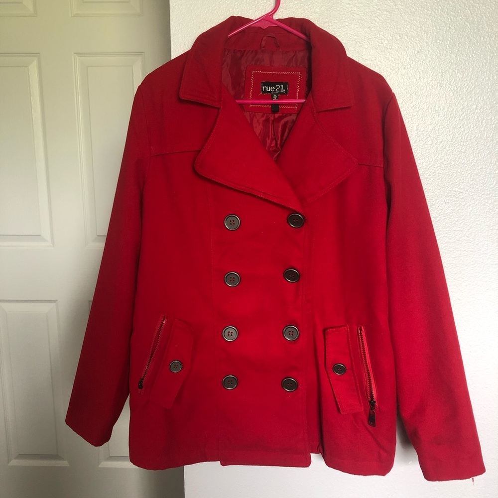 Red coat with pocket